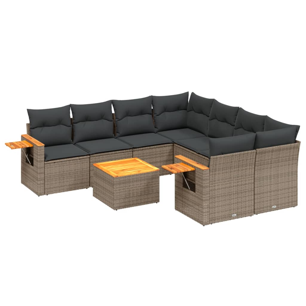 9-delige Loungeset met kussens poly rattan grijs is nu te koop bij PeponiXL, paradijselijk wonen!