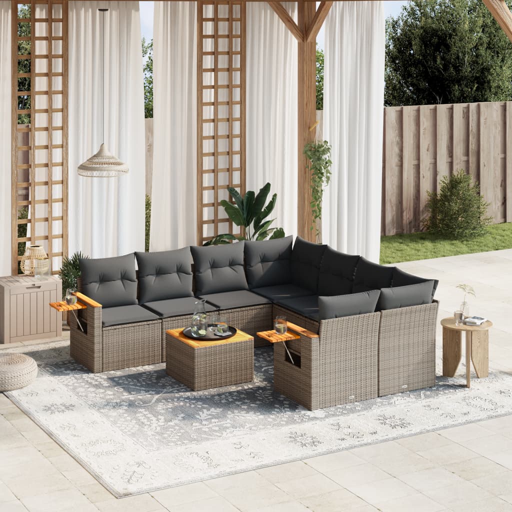 9-delige Loungeset met kussens poly rattan grijs is nu te koop bij PeponiXL, paradijselijk wonen!