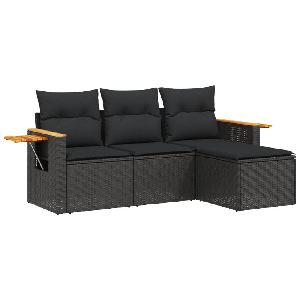 4-delige Loungeset met kussens poly rattan zwart is nu te koop bij PeponiXL, paradijselijk wonen!