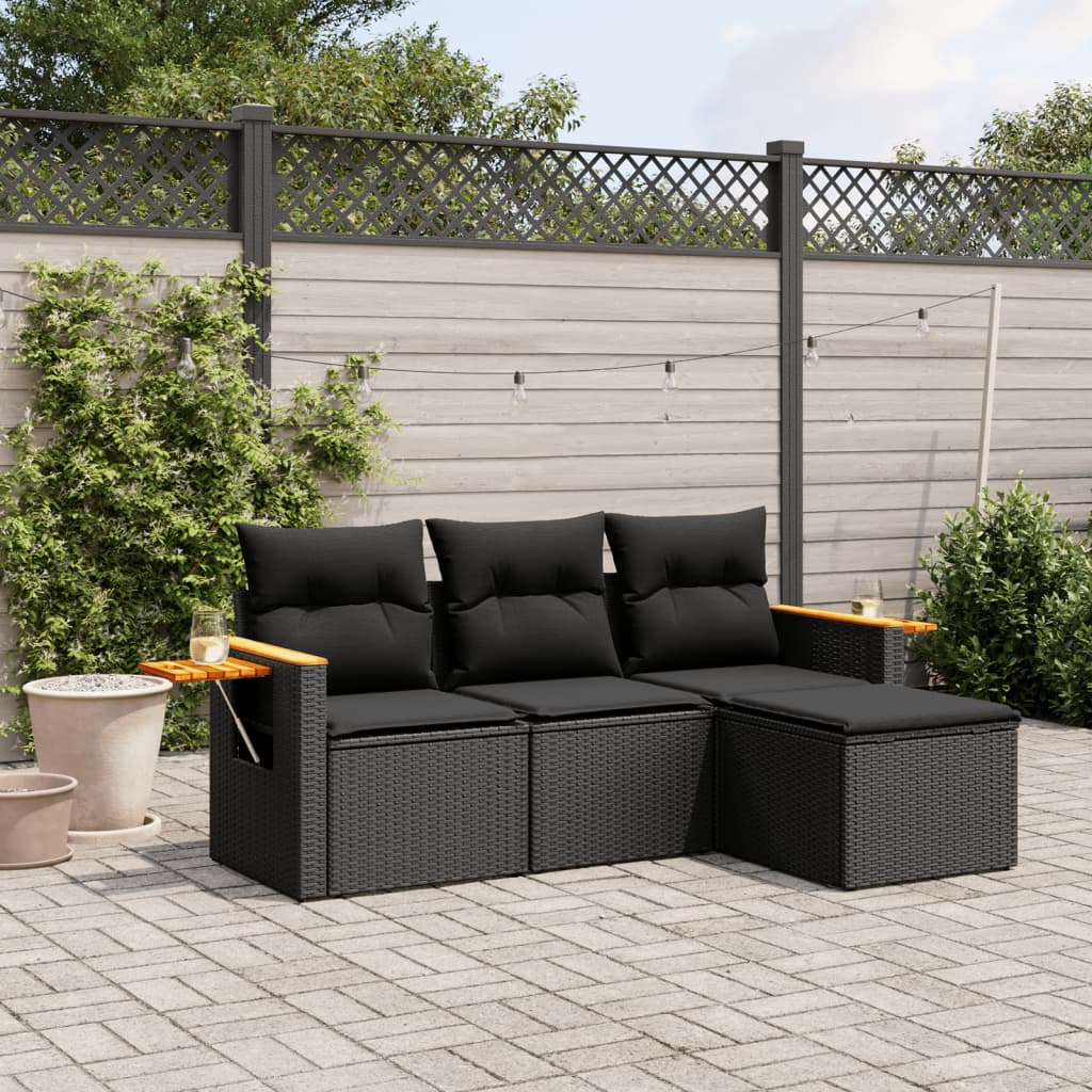 4-delige Loungeset met kussens poly rattan zwart is nu te koop bij PeponiXL, paradijselijk wonen!