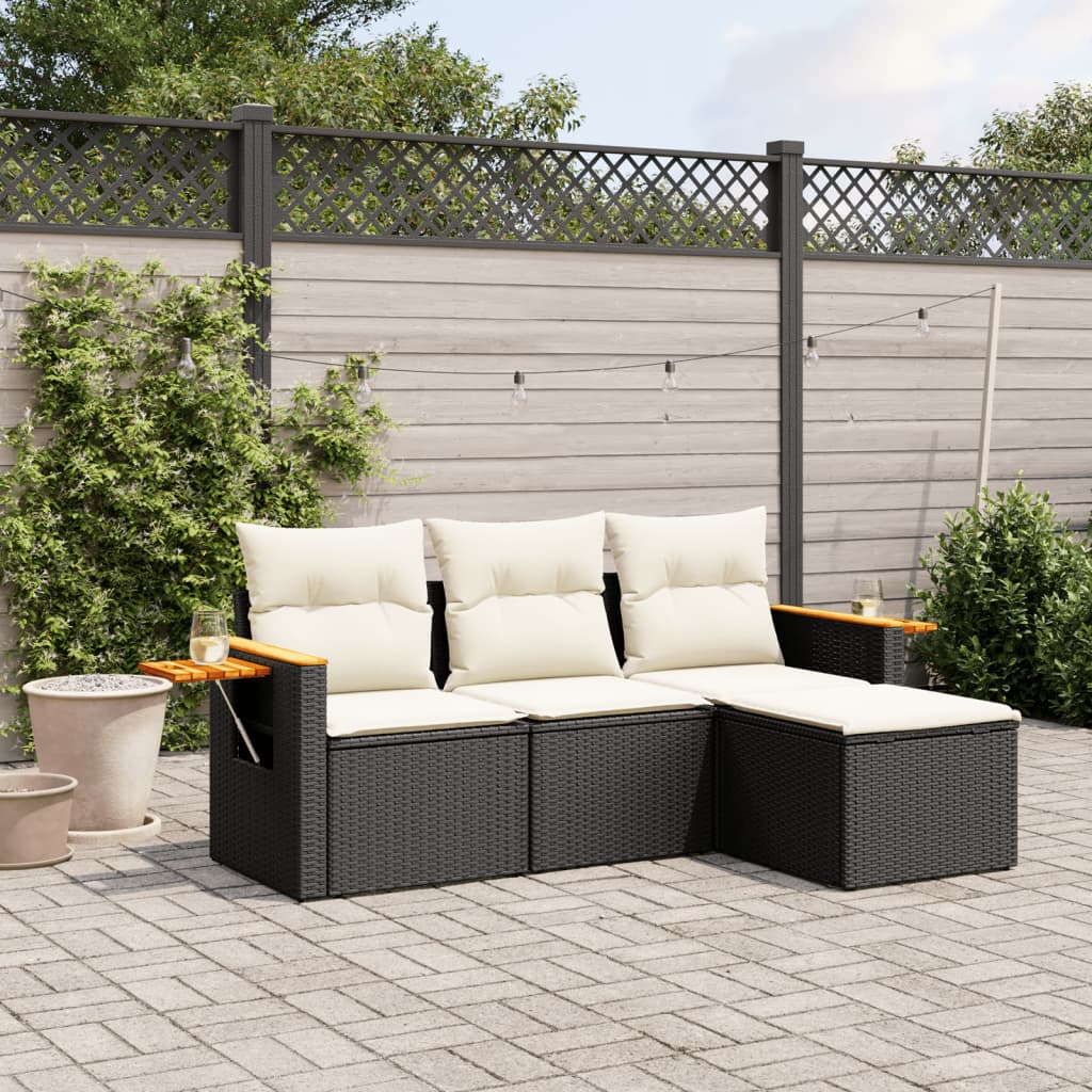 4-delige Loungeset met kussens poly rattan zwart is nu te koop bij PeponiXL, paradijselijk wonen!