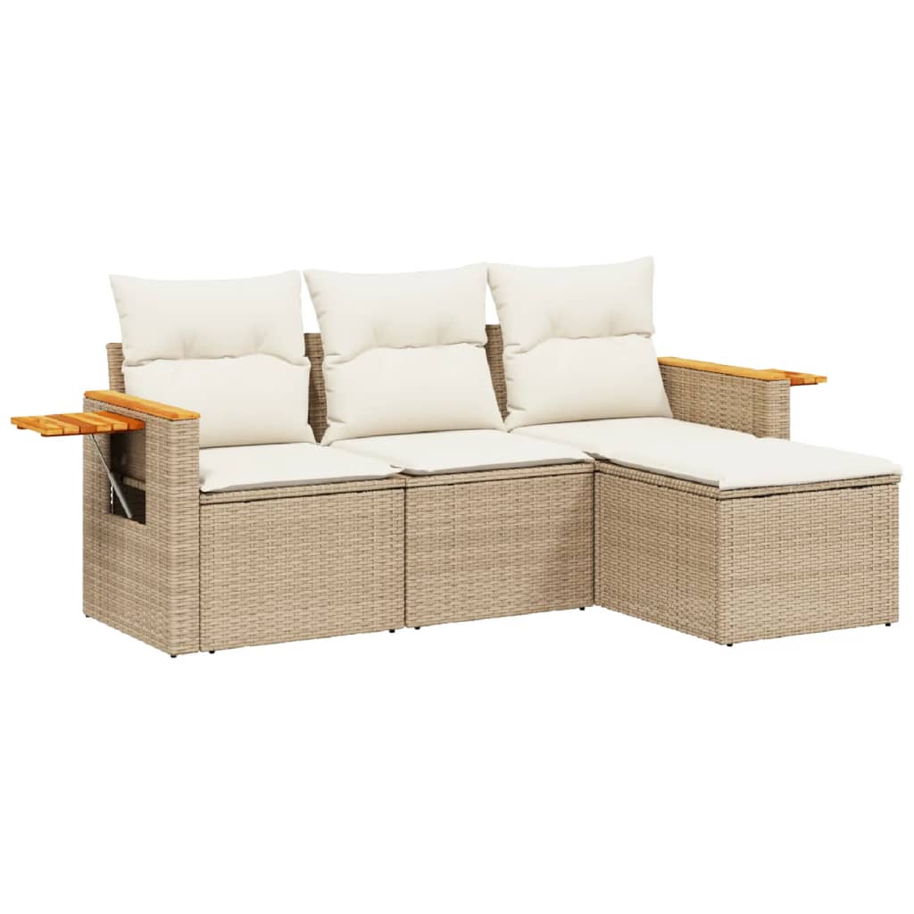 4-delige Loungeset met kussens poly rattan beige is nu te koop bij PeponiXL, paradijselijk wonen!