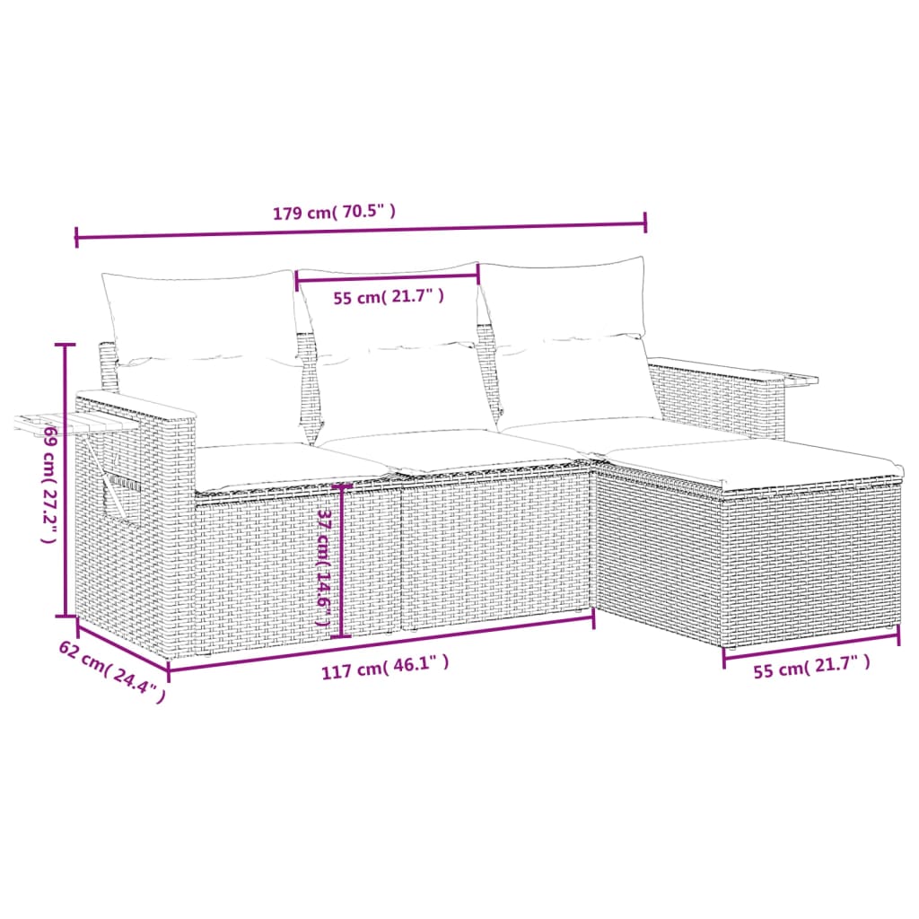 4-delige Loungeset met kussens poly rattan beige is nu te koop bij PeponiXL, paradijselijk wonen!