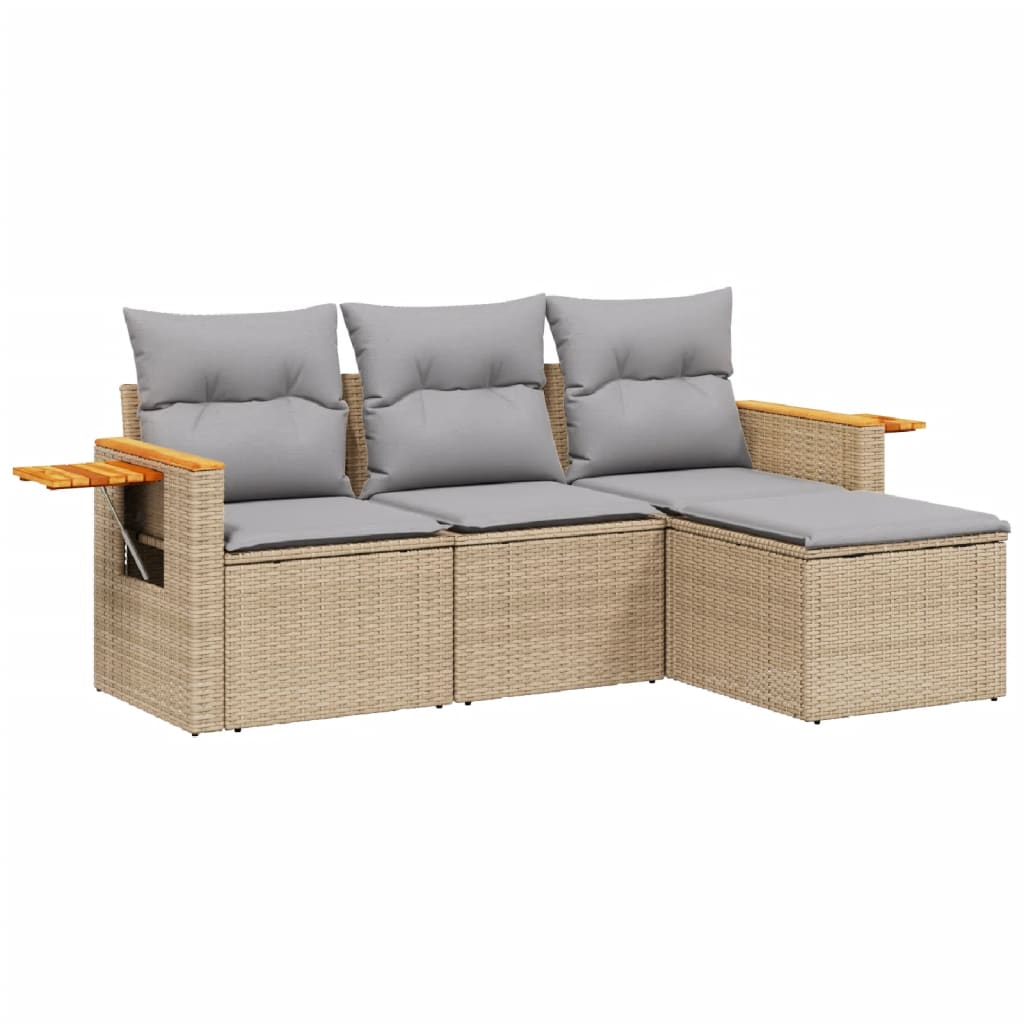 4-delige Loungeset met kussens poly rattan beige is nu te koop bij PeponiXL, paradijselijk wonen!