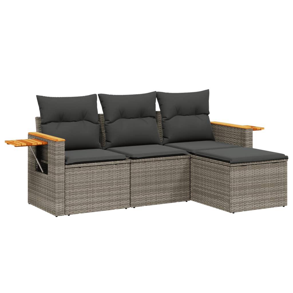 4-delige Loungeset met kussens poly rattan grijs is nu te koop bij PeponiXL, paradijselijk wonen!