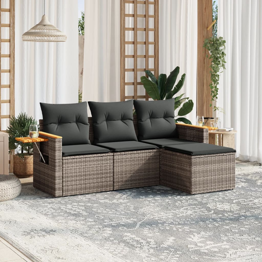 4-delige Loungeset met kussens poly rattan grijs is nu te koop bij PeponiXL, paradijselijk wonen!