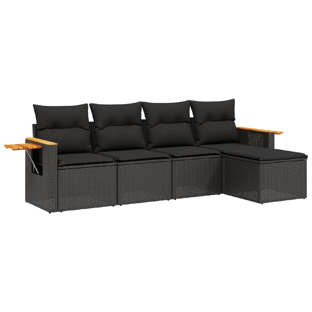 5-delige Loungeset met kussens poly rattan zwart is nu te koop bij PeponiXL, paradijselijk wonen!