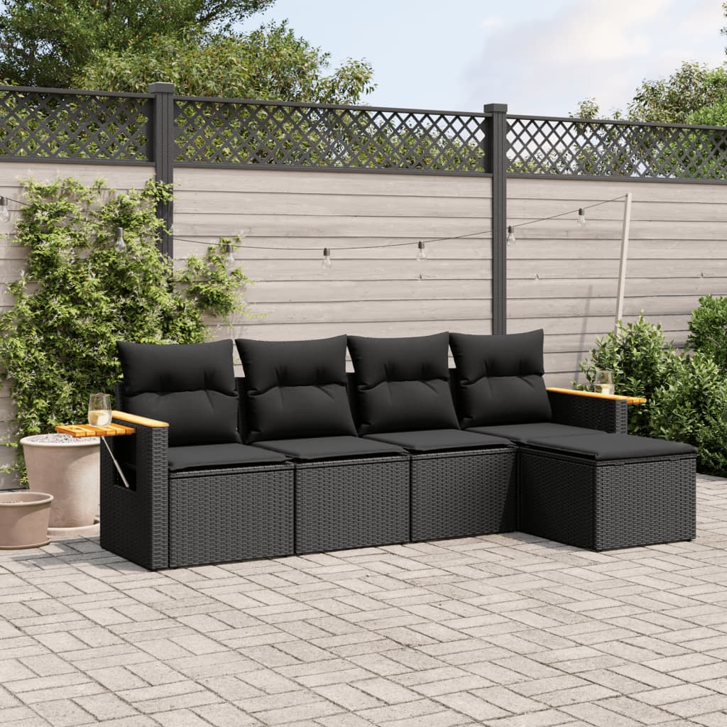 5-delige Loungeset met kussens poly rattan zwart is nu te koop bij PeponiXL, paradijselijk wonen!