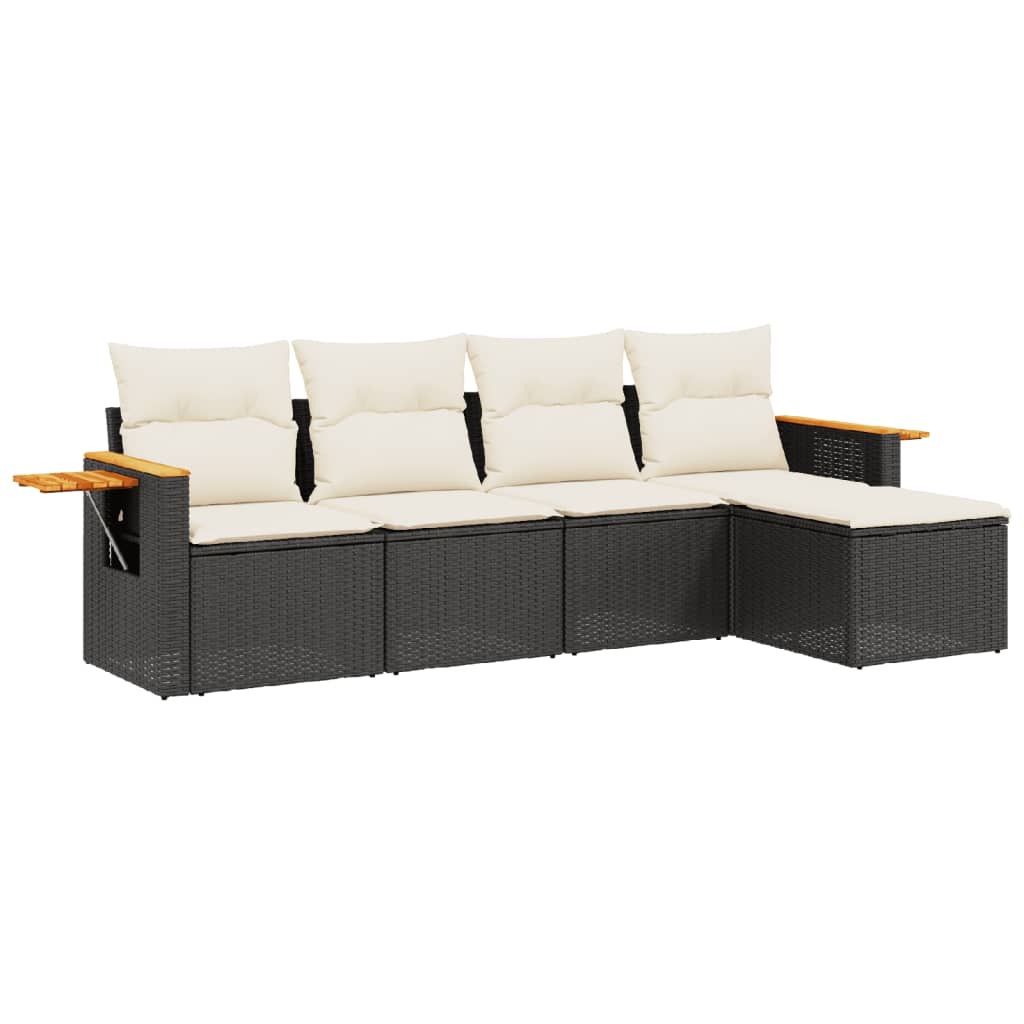 5-delige Loungeset met kussens poly rattan zwart is nu te koop bij PeponiXL, paradijselijk wonen!