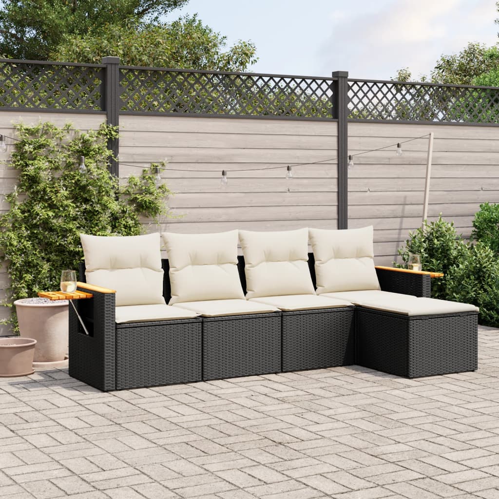5-delige Loungeset met kussens poly rattan zwart is nu te koop bij PeponiXL, paradijselijk wonen!