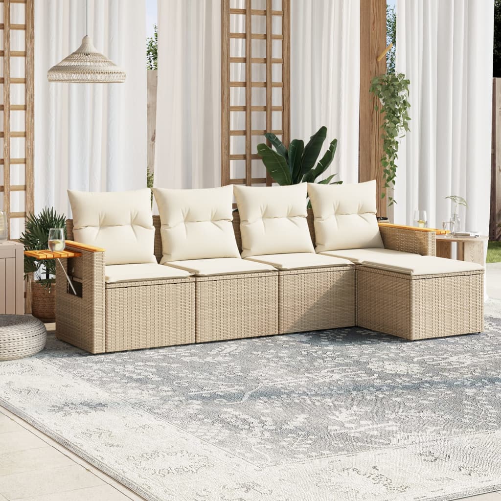 5-delige Loungeset met kussens poly rattan beige is nu te koop bij PeponiXL, paradijselijk wonen!