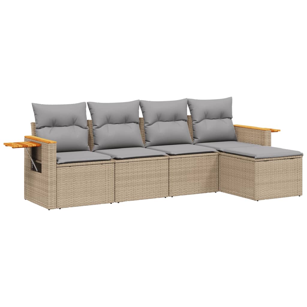5-delige Loungeset met kussens poly rattan beige is nu te koop bij PeponiXL, paradijselijk wonen!