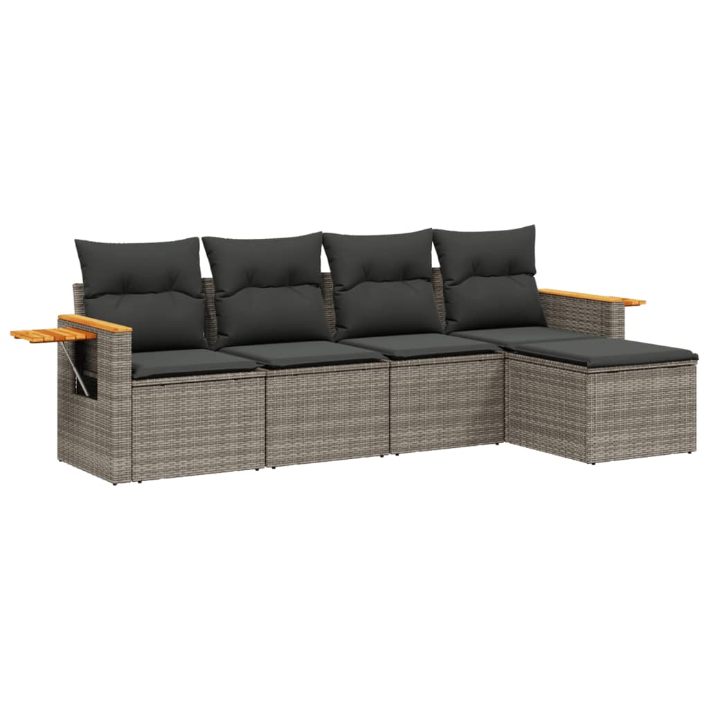5-delige Loungeset met kussens poly rattan grijs is nu te koop bij PeponiXL, paradijselijk wonen!