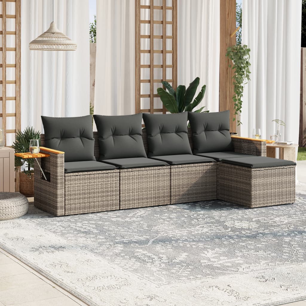 5-delige Loungeset met kussens poly rattan grijs is nu te koop bij PeponiXL, paradijselijk wonen!