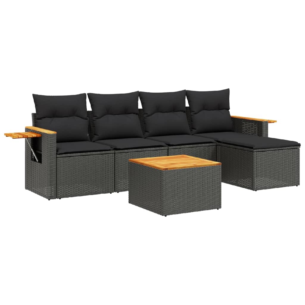 6-delige Loungeset met kussens poly rattan zwart is nu te koop bij PeponiXL, paradijselijk wonen!