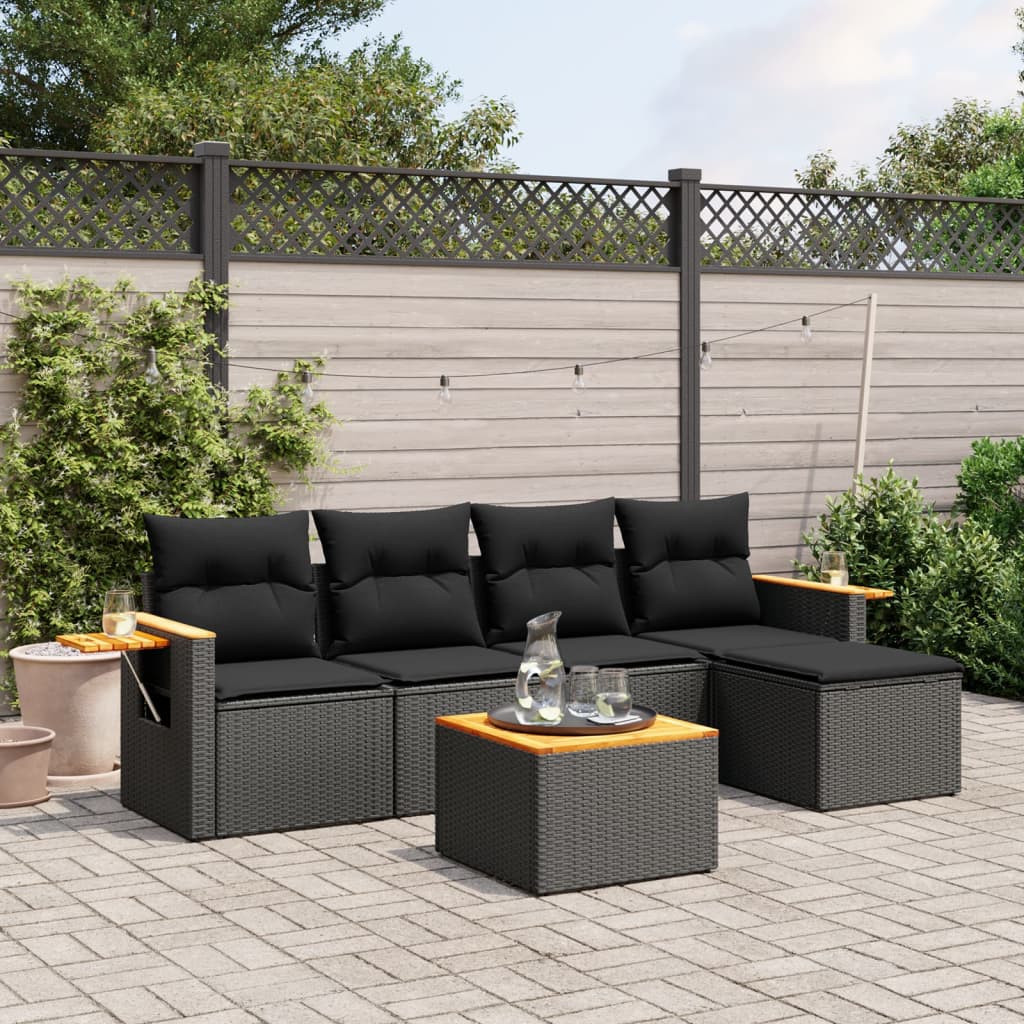 6-delige Loungeset met kussens poly rattan zwart is nu te koop bij PeponiXL, paradijselijk wonen!