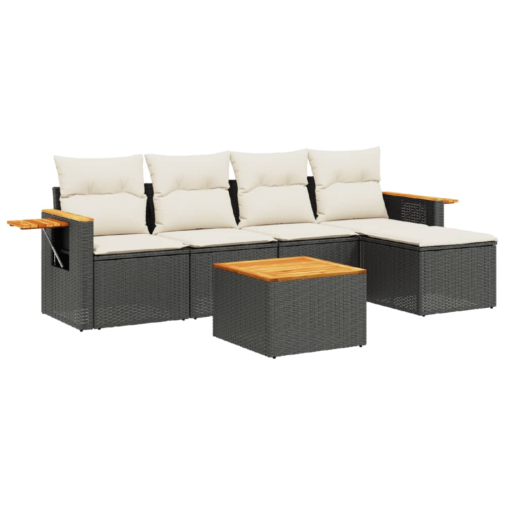 6-delige Loungeset met kussens poly rattan zwart is nu te koop bij PeponiXL, paradijselijk wonen!