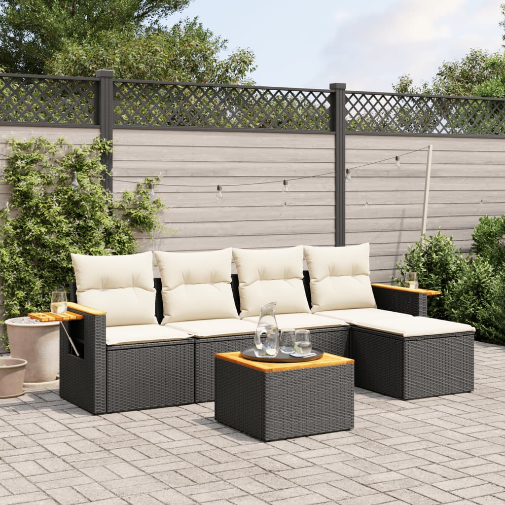 6-delige Loungeset met kussens poly rattan zwart is nu te koop bij PeponiXL, paradijselijk wonen!
