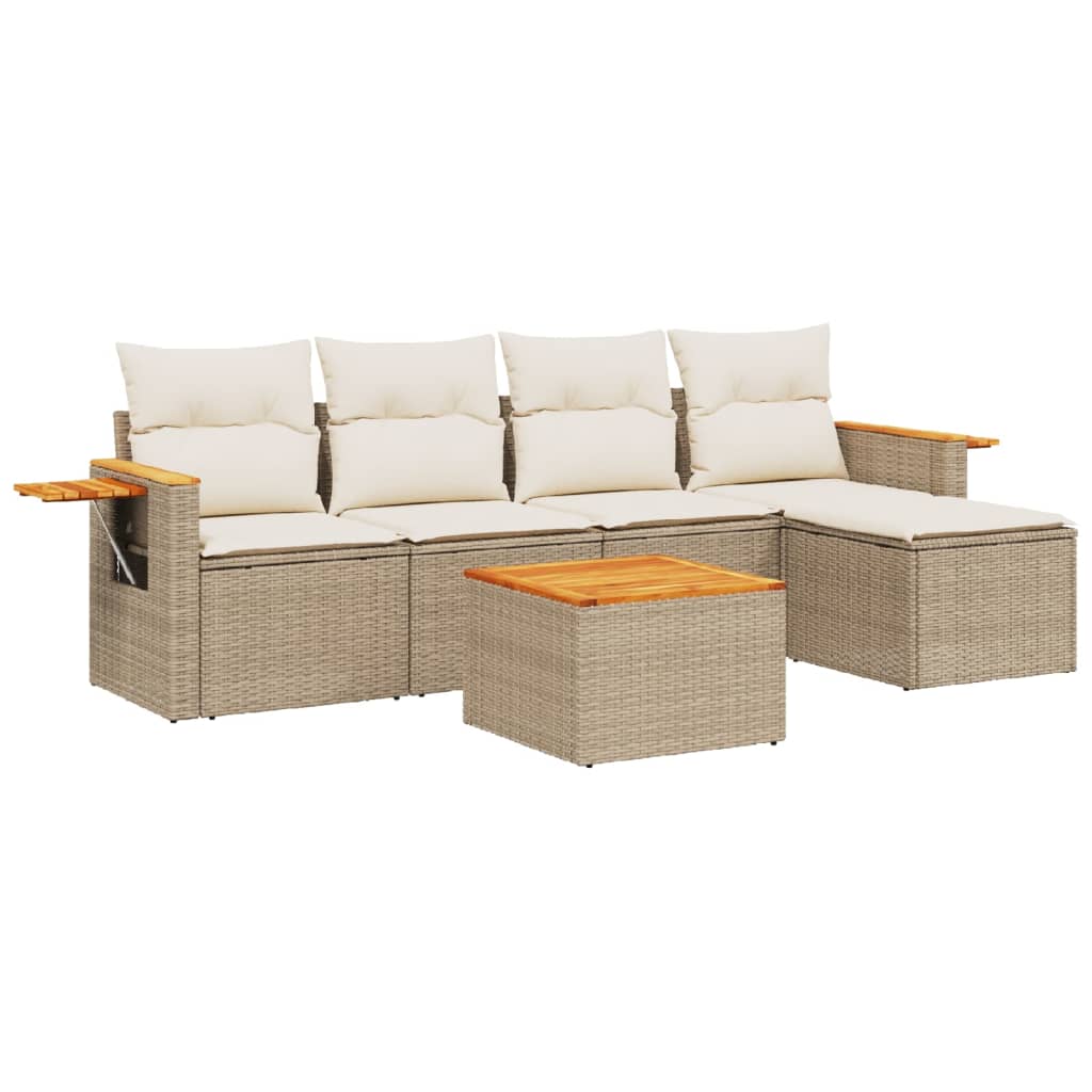 6-delige Loungeset met kussens poly rattan beige is nu te koop bij PeponiXL, paradijselijk wonen!