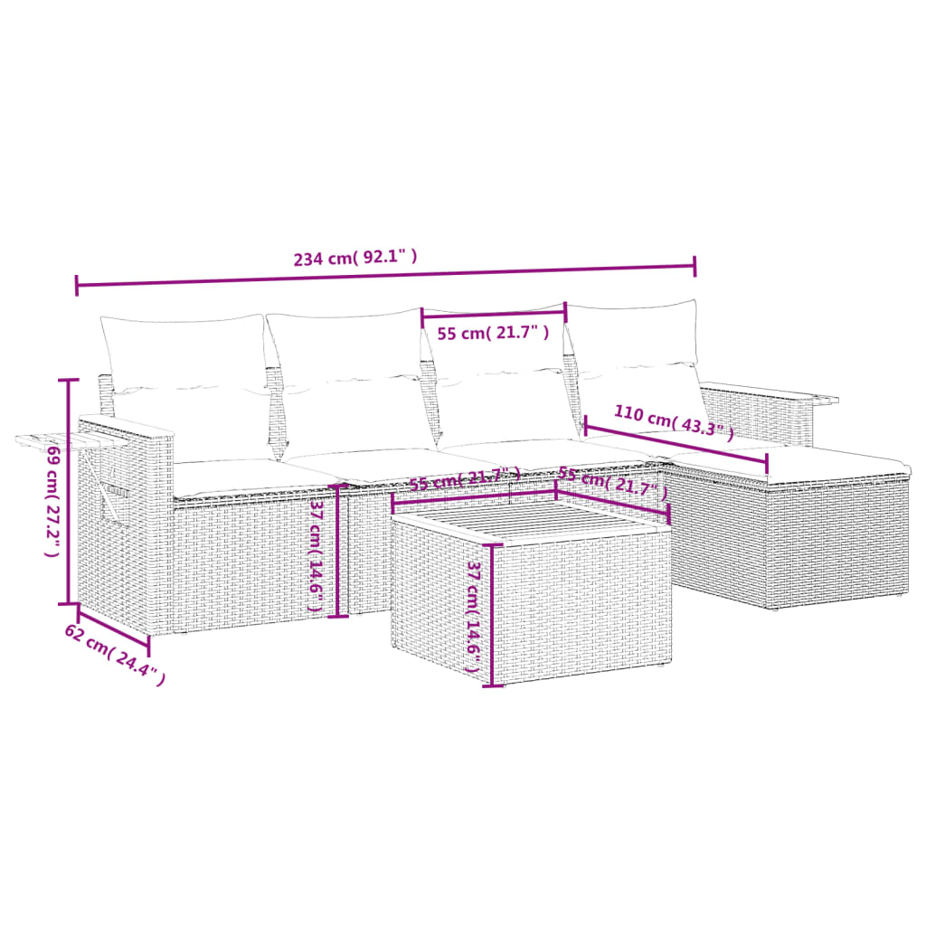 6-delige Loungeset met kussens poly rattan beige is nu te koop bij PeponiXL, paradijselijk wonen!