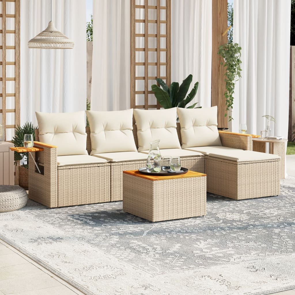 6-delige Loungeset met kussens poly rattan beige is nu te koop bij PeponiXL, paradijselijk wonen!