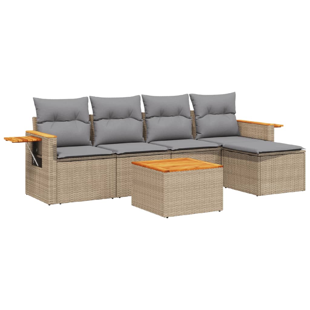 6-delige Loungeset met kussens poly rattan beige is nu te koop bij PeponiXL, paradijselijk wonen!