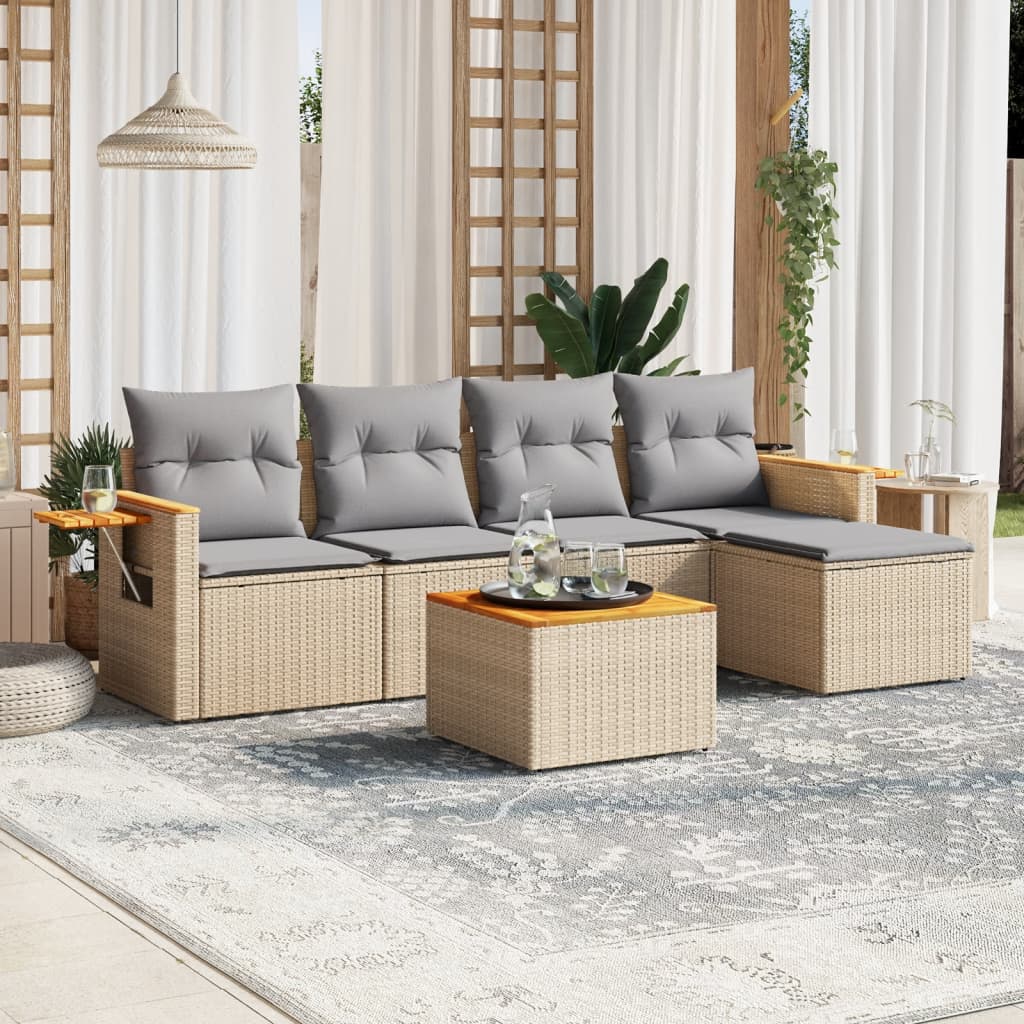 6-delige Loungeset met kussens poly rattan beige is nu te koop bij PeponiXL, paradijselijk wonen!