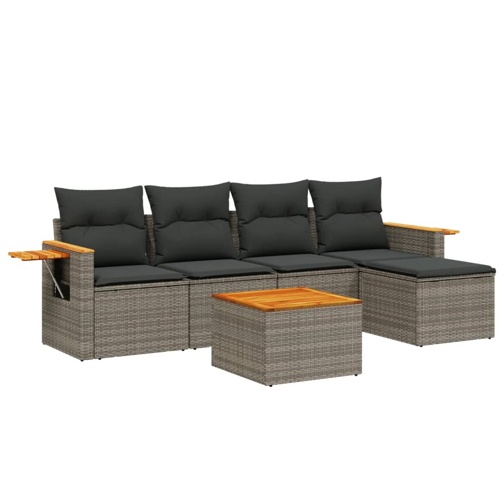 6-delige Loungeset met kussens poly rattan grijs is nu te koop bij PeponiXL, paradijselijk wonen!