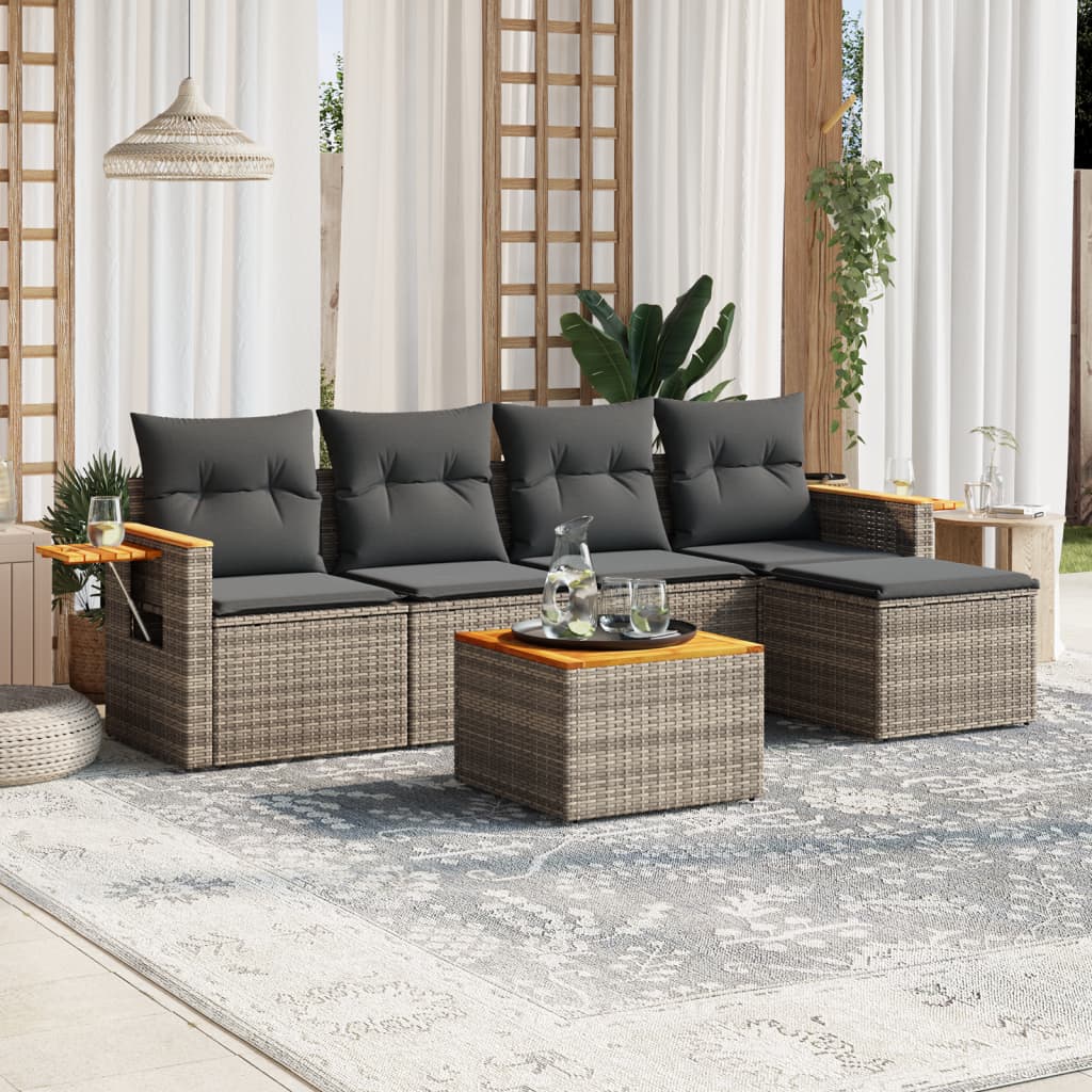 6-delige Loungeset met kussens poly rattan grijs is nu te koop bij PeponiXL, paradijselijk wonen!
