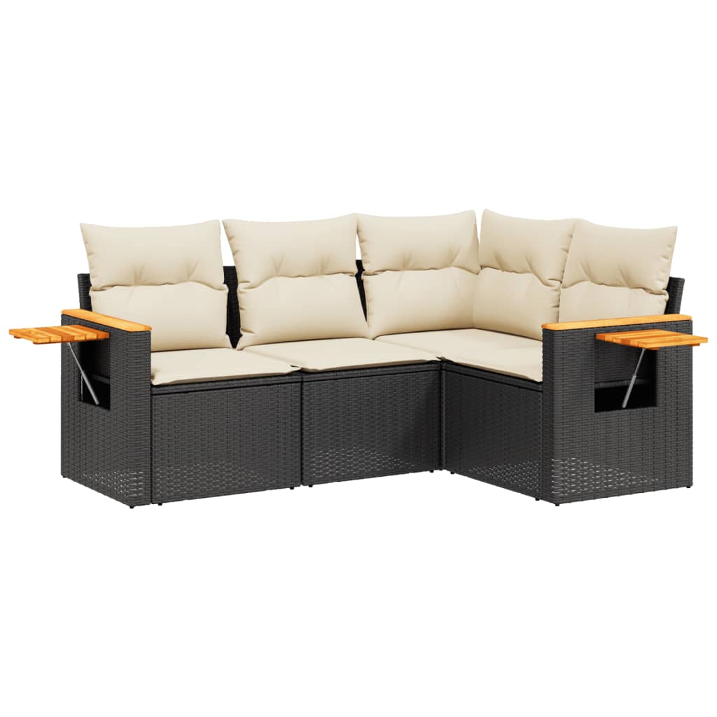4-delige Loungeset met kussens poly rattan zwart is nu te koop bij PeponiXL, paradijselijk wonen!