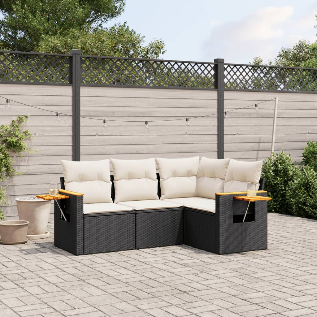 4-delige Loungeset met kussens poly rattan zwart is nu te koop bij PeponiXL, paradijselijk wonen!