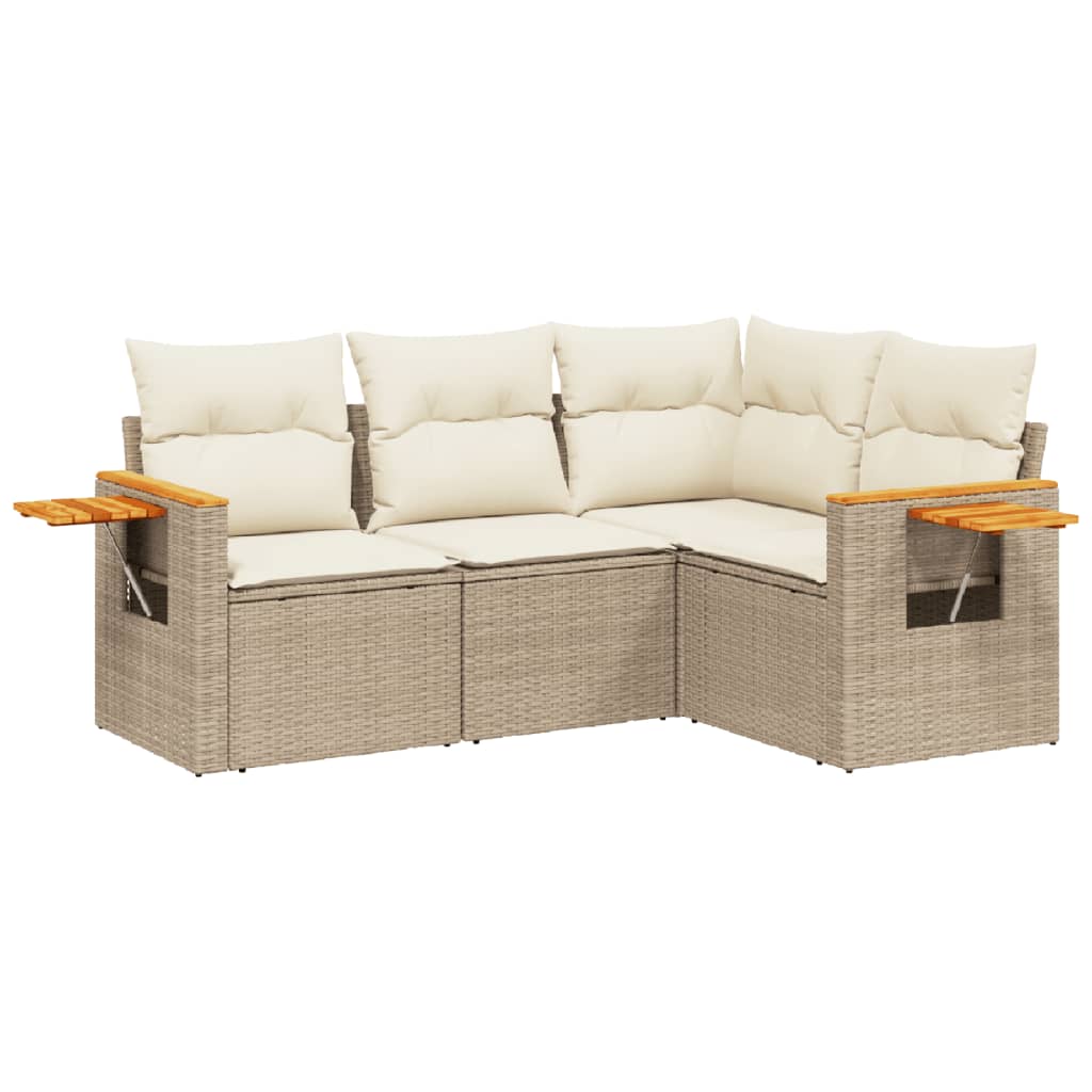 4-delige Loungeset met kussens poly rattan beige is nu te koop bij PeponiXL, paradijselijk wonen!