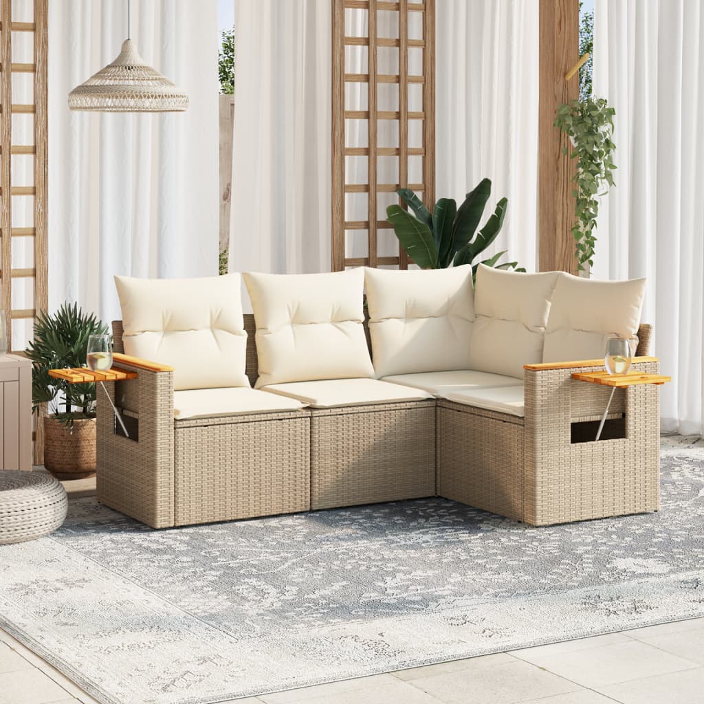 4-delige Loungeset met kussens poly rattan beige is nu te koop bij PeponiXL, paradijselijk wonen!