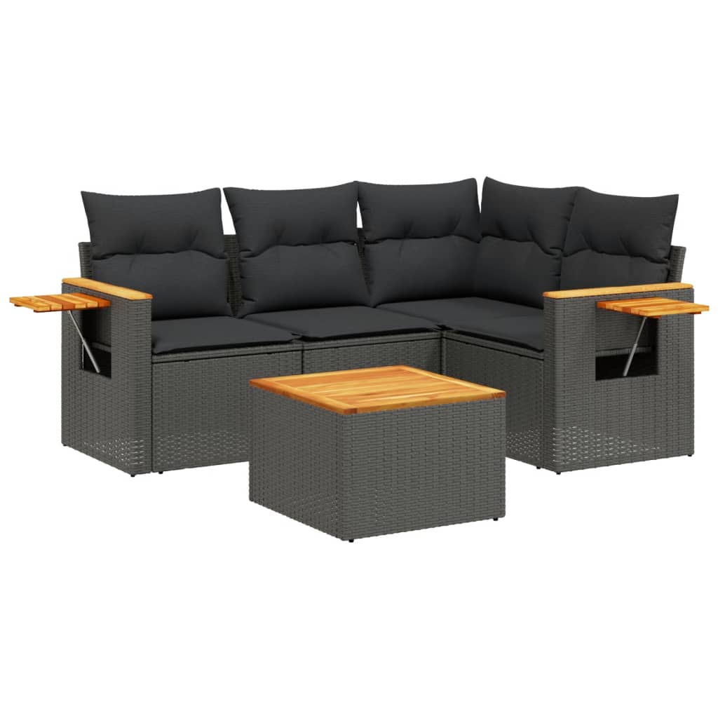 5-delige Loungeset met kussens poly rattan zwart is nu te koop bij PeponiXL, paradijselijk wonen!