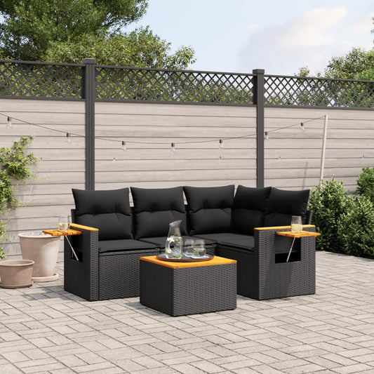 5-delige Loungeset met kussens poly rattan zwart is nu te koop bij PeponiXL, paradijselijk wonen!