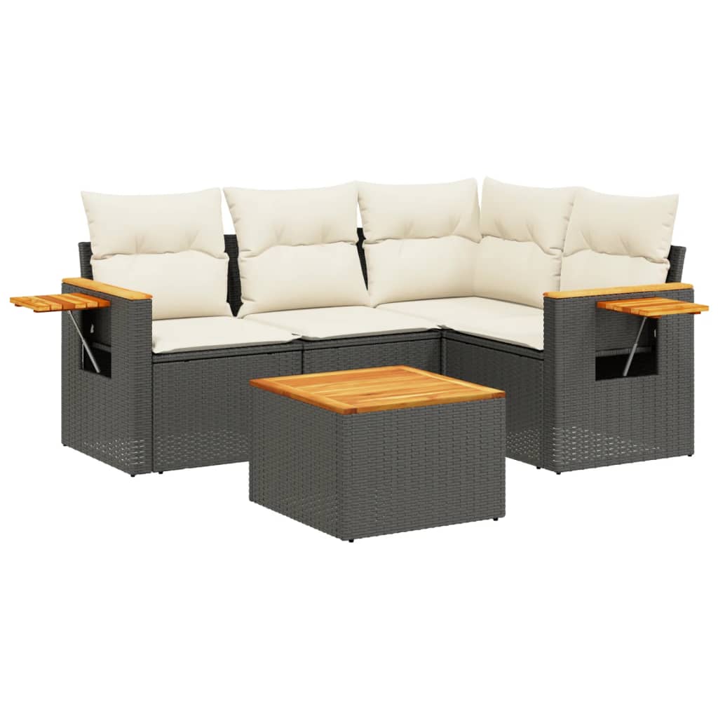 5-delige Loungeset met kussens poly rattan zwart is nu te koop bij PeponiXL, paradijselijk wonen!
