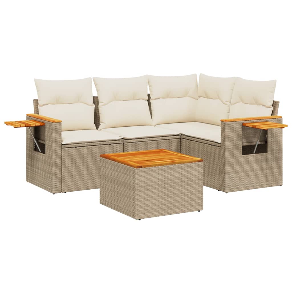 5-delige Loungeset met kussens poly rattan beige is nu te koop bij PeponiXL, paradijselijk wonen!