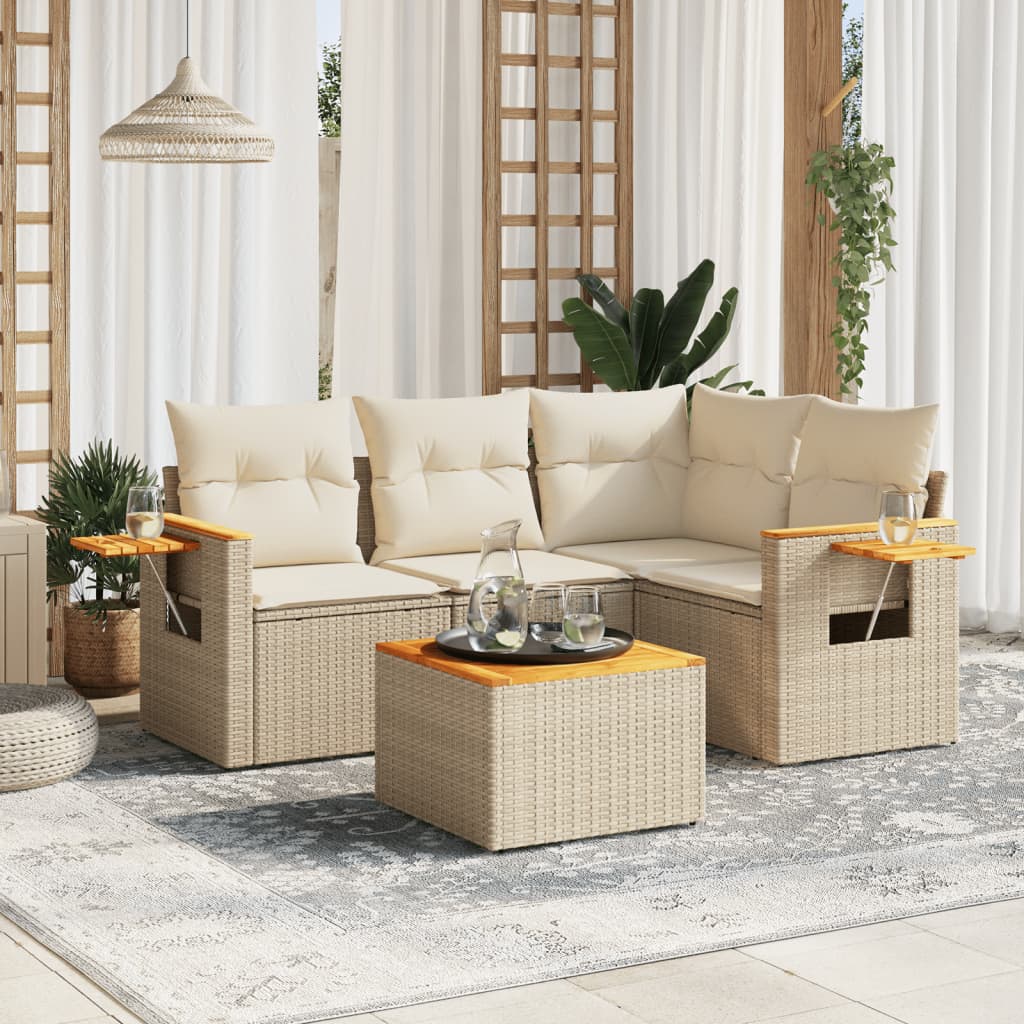 5-delige Loungeset met kussens poly rattan beige is nu te koop bij PeponiXL, paradijselijk wonen!
