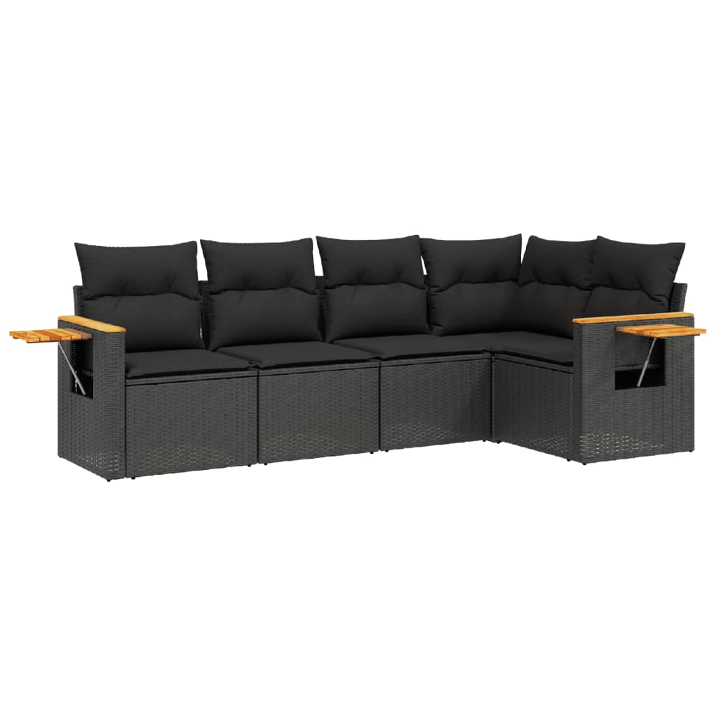 5-delige Loungeset met kussens poly rattan zwart is nu te koop bij PeponiXL, paradijselijk wonen!