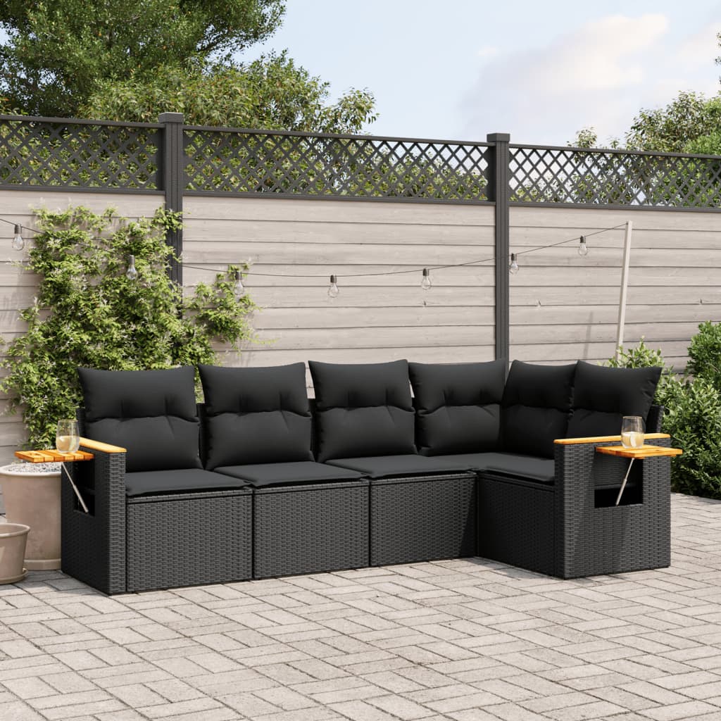5-delige Loungeset met kussens poly rattan zwart is nu te koop bij PeponiXL, paradijselijk wonen!
