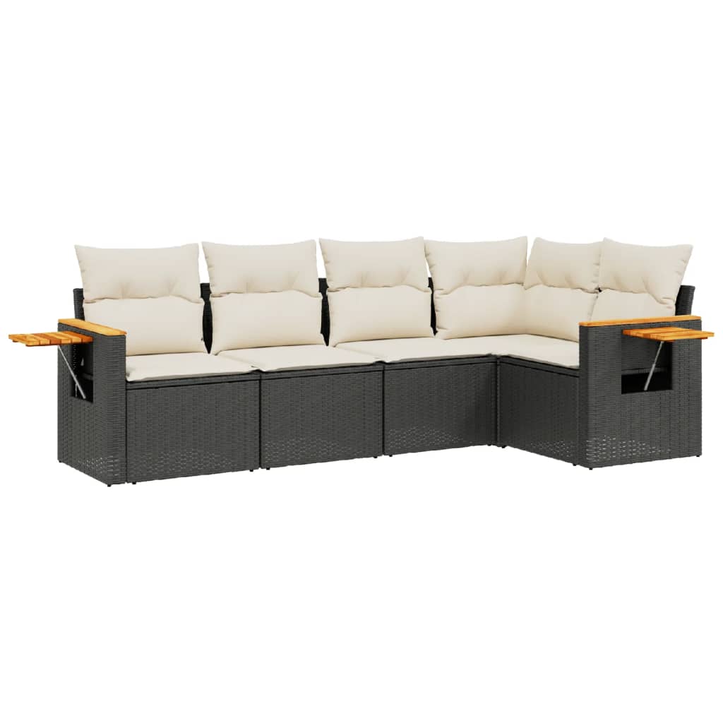 5-delige Loungeset met kussens poly rattan zwart is nu te koop bij PeponiXL, paradijselijk wonen!