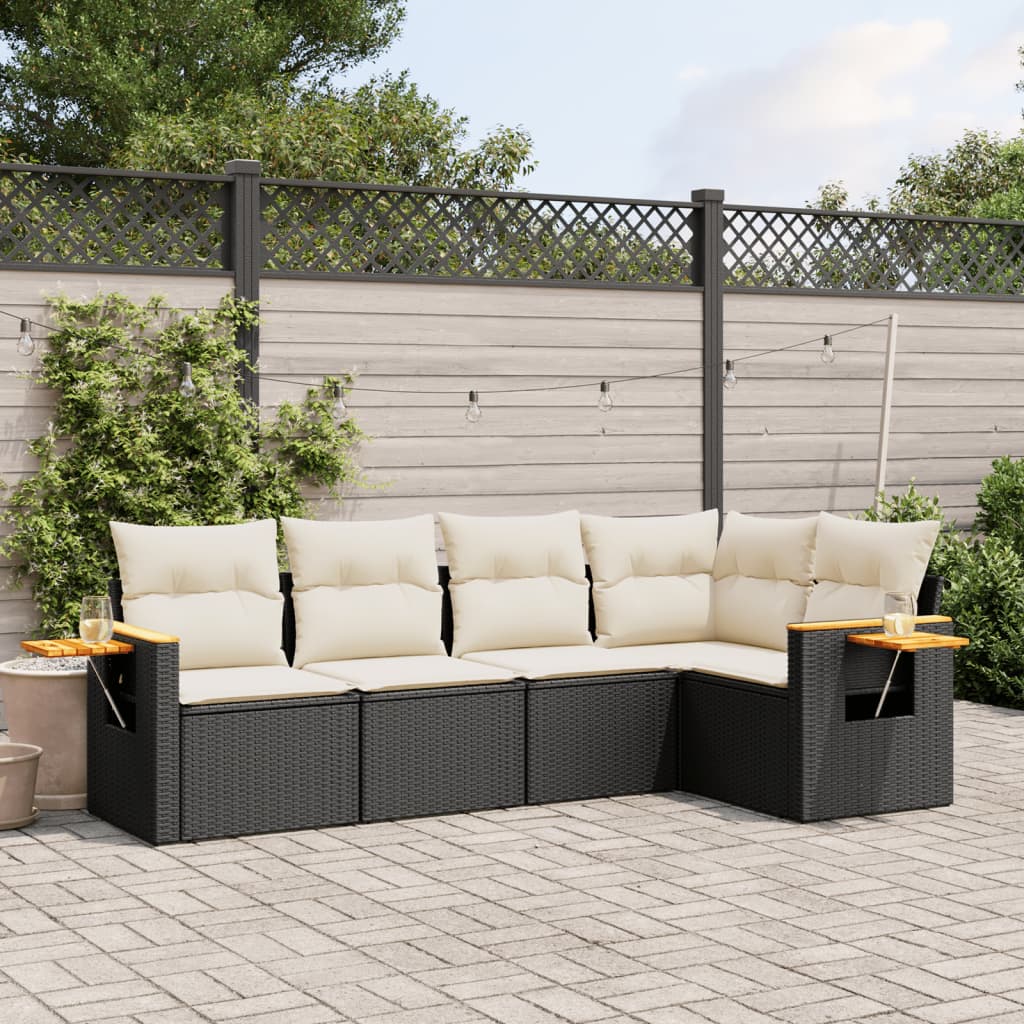 5-delige Loungeset met kussens poly rattan zwart is nu te koop bij PeponiXL, paradijselijk wonen!