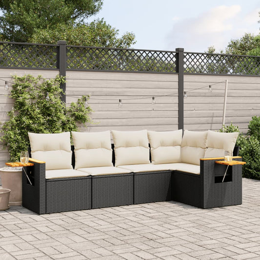 5-delige Loungeset met kussens poly rattan zwart is nu te koop bij PeponiXL, paradijselijk wonen!