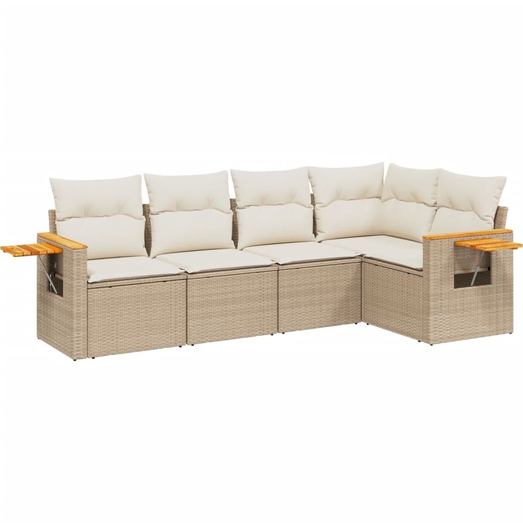 5-delige Loungeset met kussens poly rattan beige is nu te koop bij PeponiXL, paradijselijk wonen!