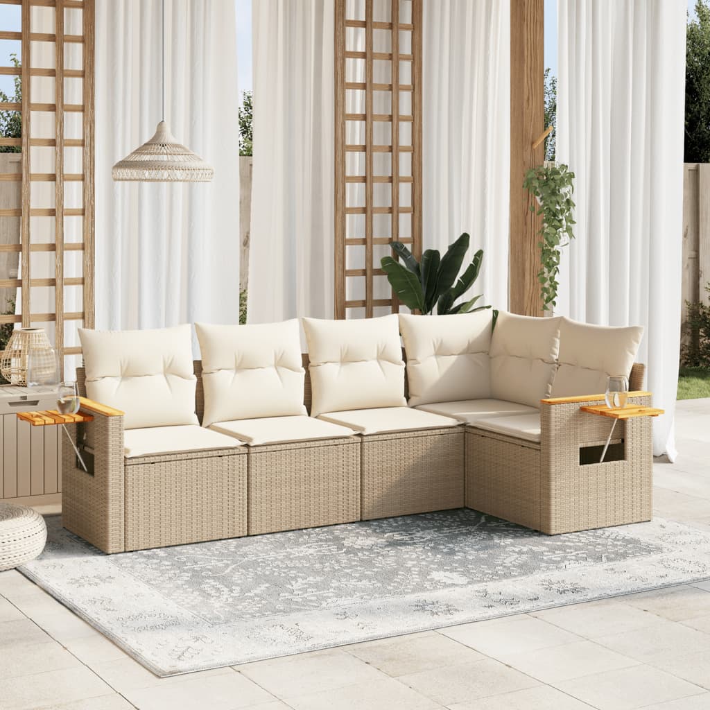 5-delige Loungeset met kussens poly rattan beige is nu te koop bij PeponiXL, paradijselijk wonen!