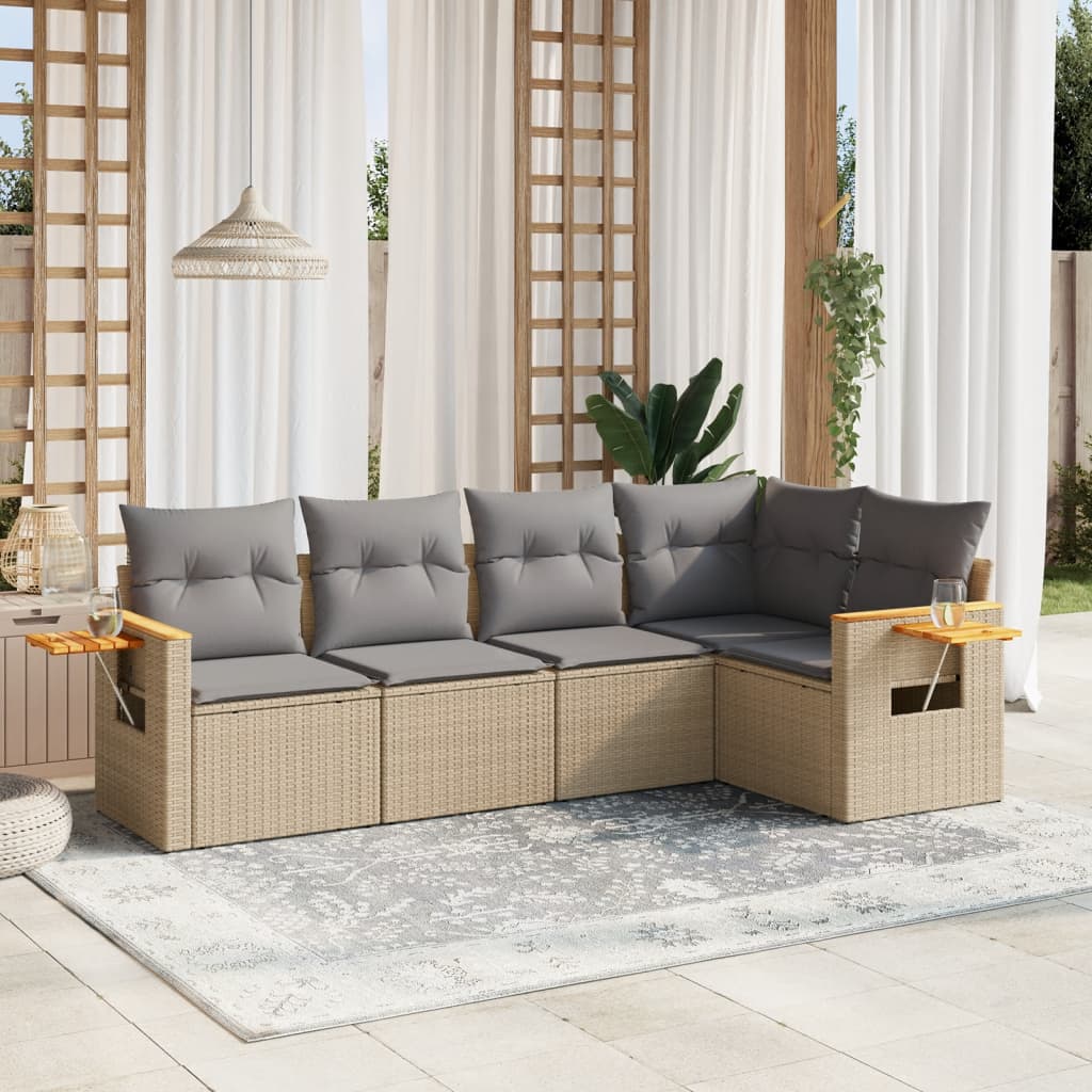 5-delige Loungeset met kussens poly rattan beige is nu te koop bij PeponiXL, paradijselijk wonen!