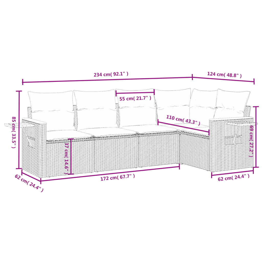 5-delige Loungeset met kussens poly rattan grijs is nu te koop bij PeponiXL, paradijselijk wonen!