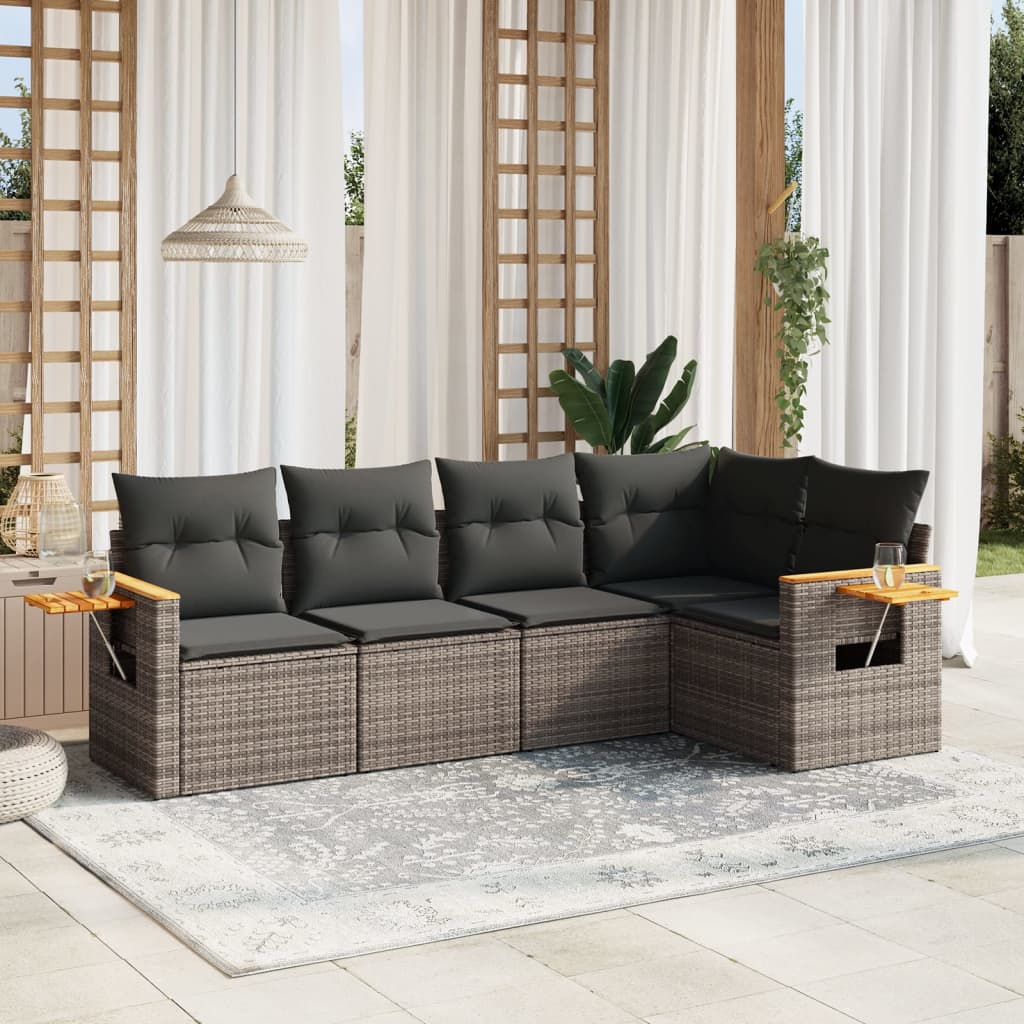 5-delige Loungeset met kussens poly rattan grijs is nu te koop bij PeponiXL, paradijselijk wonen!
