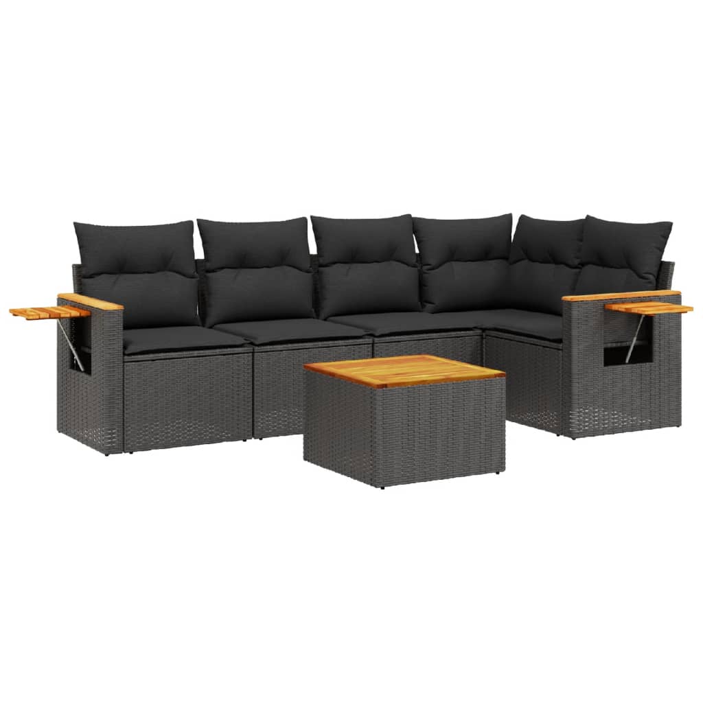 6-delige Loungeset met kussens poly rattan zwart is nu te koop bij PeponiXL, paradijselijk wonen!