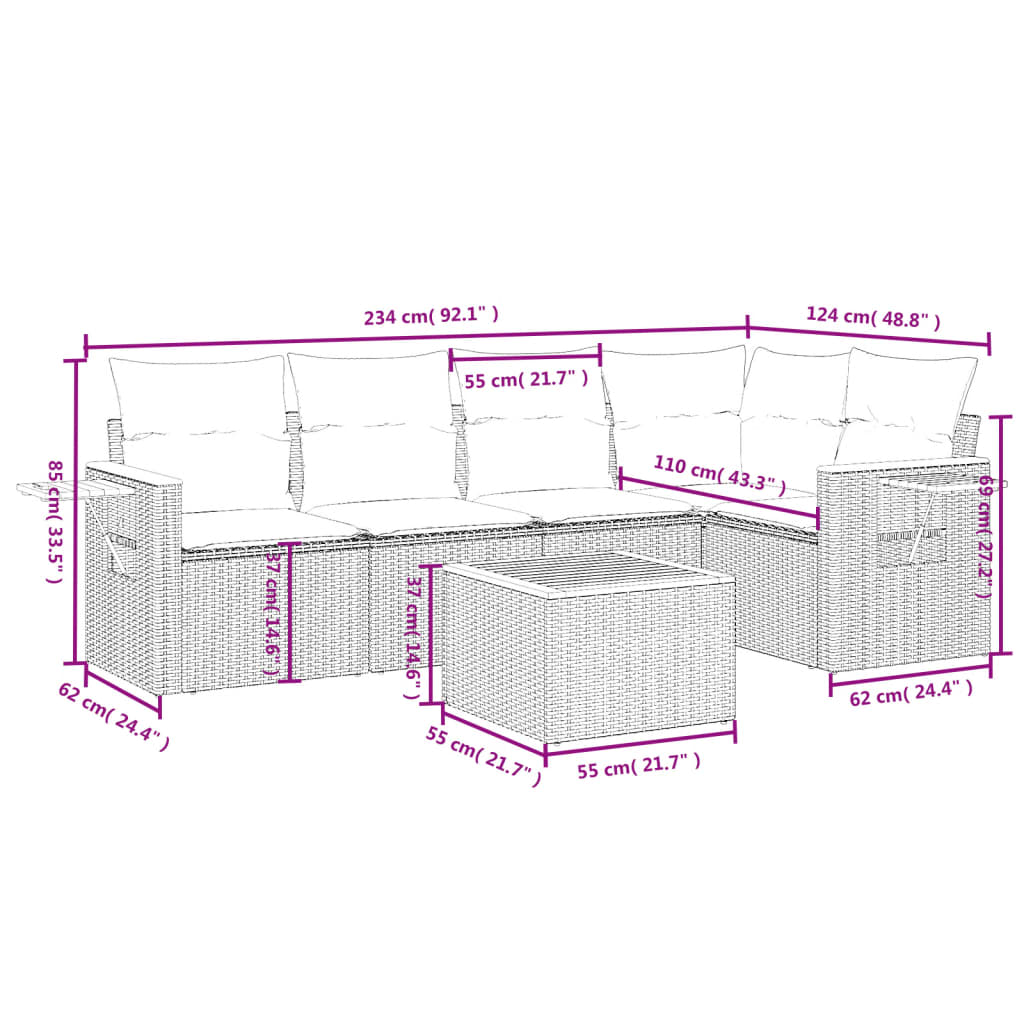 6-delige Loungeset met kussens poly rattan zwart is nu te koop bij PeponiXL, paradijselijk wonen!